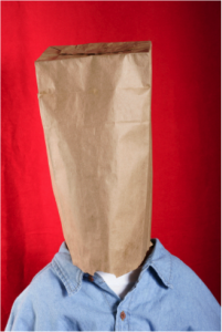 man with bag over head